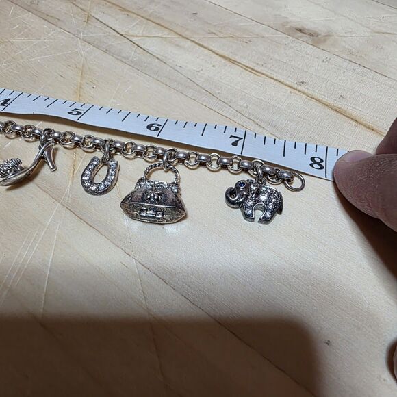 Sterling Silver 925 Rolo Link Charm Bracelet With 8 Charms Measures 7.5 Inches - Picture 8 of 10